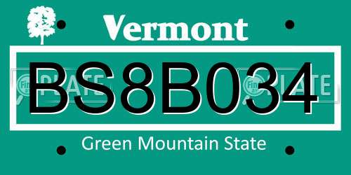 BS8B034 Vermont License Plate