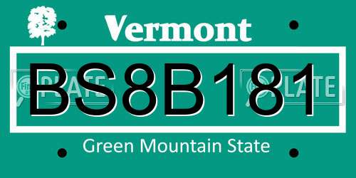 BS8B181 Vermont License Plate