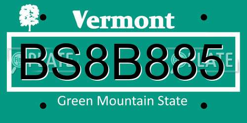 BS8B885 Vermont License Plate