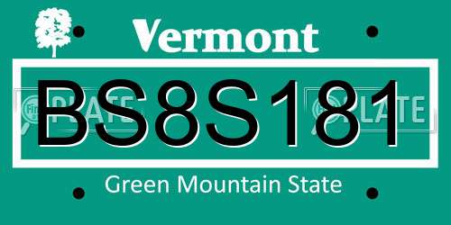 BS8S181 Vermont License Plate