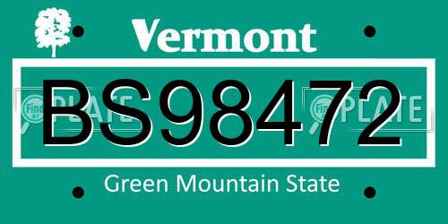 BS98472 Vermont License Plate