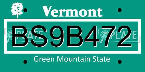 BS9B472 Vermont License Plate