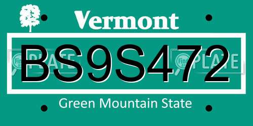 BS9S472 Vermont License Plate