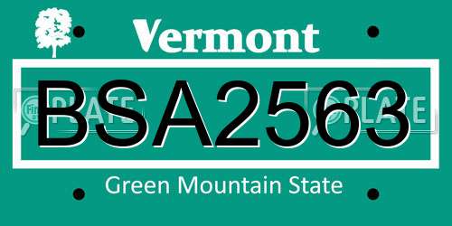 BSA2563 Vermont License Plate