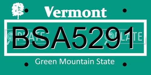 BSA5291 Vermont License Plate