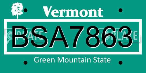 BSA7863 Vermont License Plate