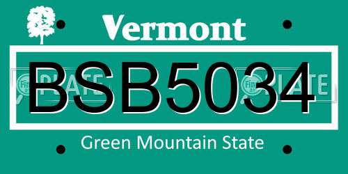 BSB5034 Vermont License Plate