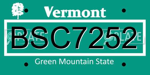 BSC7252 Vermont License Plate