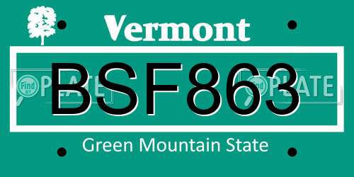 BSF863 Vermont License Plate
