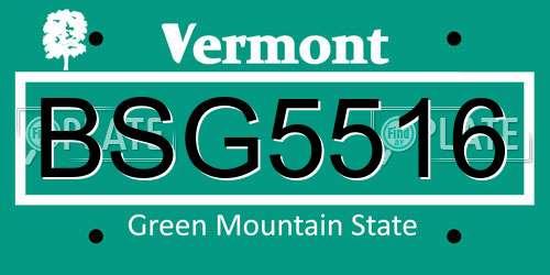 BSG5516 Vermont License Plate