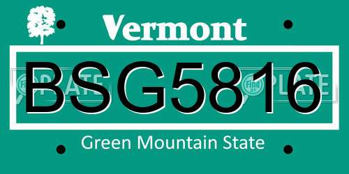 BSG5816 Vermont License Plate