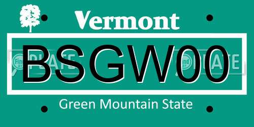 BSGW00 Vermont License Plate