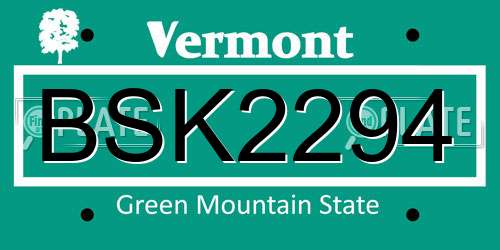 BSK2294 Vermont License Plate