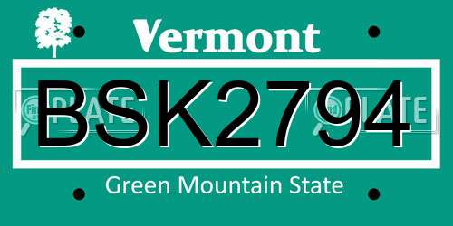 BSK2794 Vermont License Plate