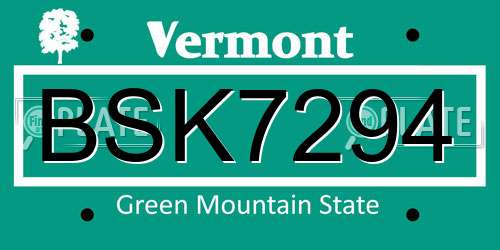 BSK7294 Vermont License Plate