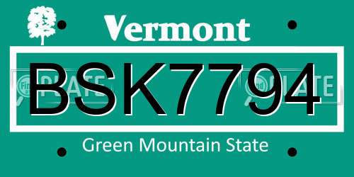 BSK7794 Vermont License Plate