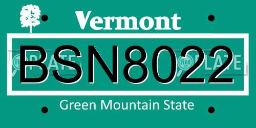 BSN8022 Vermont License Plate
