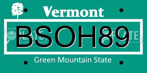 BSOH89 Vermont License Plate