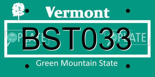 BST033 Vermont License Plate