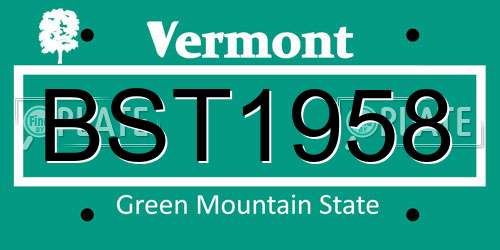 BST1958 Vermont License Plate
