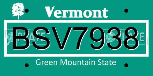 BSV7938 Vermont License Plate