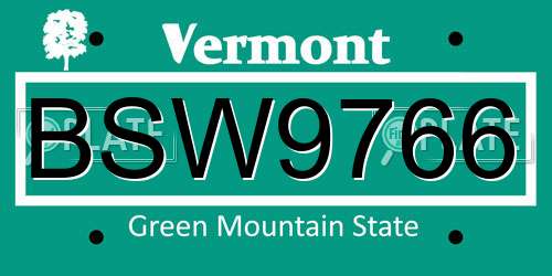 BSW9766 Vermont License Plate
