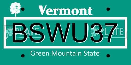 BSWU37 Vermont License Plate