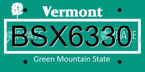 BSX6330 Vermont License Plate