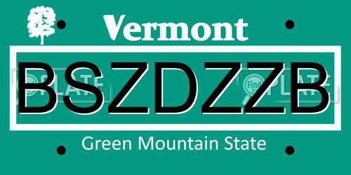 BSZDZZB Vermont License Plate