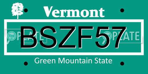 BSZF57 Vermont License Plate