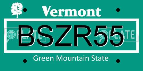 BSZR55 Vermont License Plate