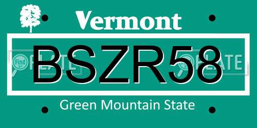BSZR58 Vermont License Plate
