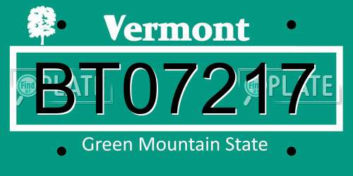 BT07217 Vermont License Plate