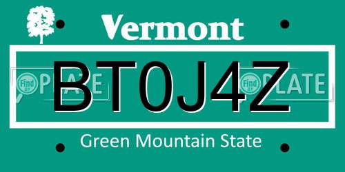 BT0J4Z Vermont License Plate