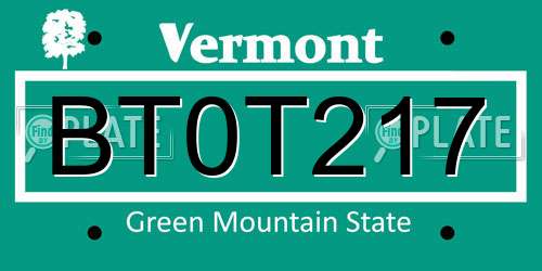 BT0T217 Vermont License Plate