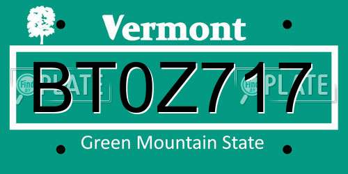 BT0Z717 Vermont License Plate