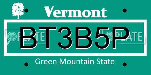 BT3B5P Vermont License Plate