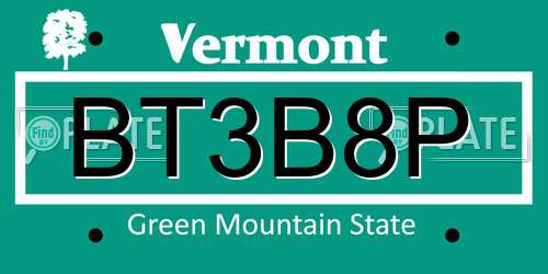 BT3B8P Vermont License Plate