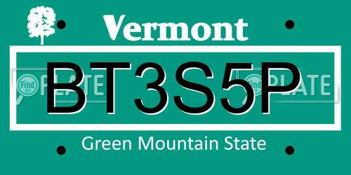 BT3S5P Vermont License Plate