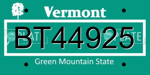 BT44925 Vermont License Plate