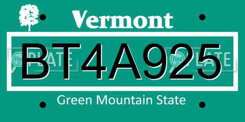 BT4A925 Vermont License Plate