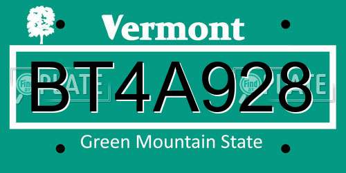BT4A928 Vermont License Plate