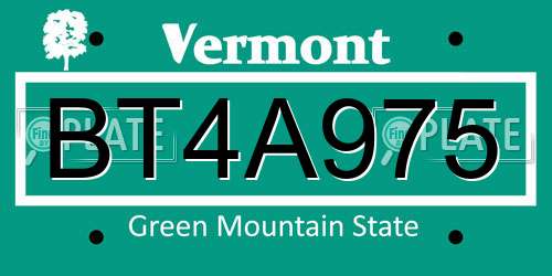 BT4A975 Vermont License Plate