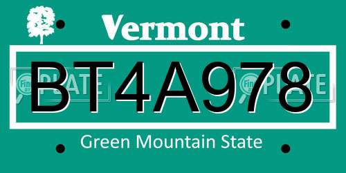 BT4A978 Vermont License Plate