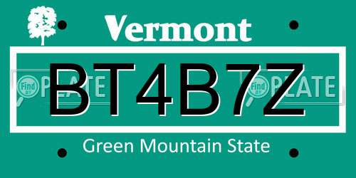 BT4B7Z Vermont License Plate