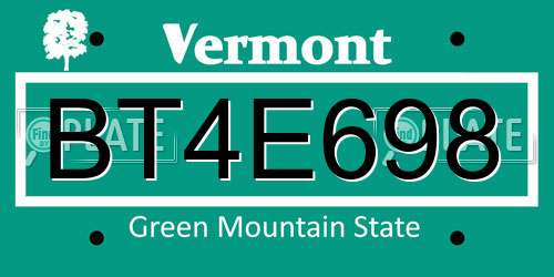 BT4E698 Vermont License Plate