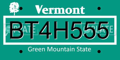 BT4H555 Vermont License Plate