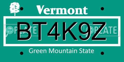 BT4K9Z Vermont License Plate