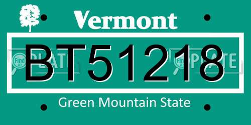 BT51218 Vermont License Plate