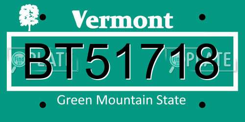 BT51718 Vermont License Plate